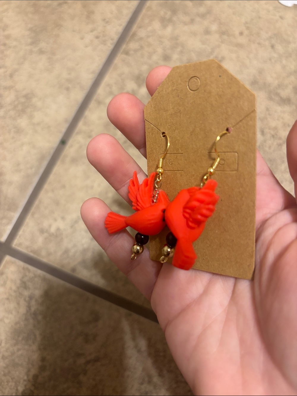 Handmade Cardinal Dangle Earrings - Picture 3 of 3